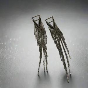 Beaded Black Tassel Earrings