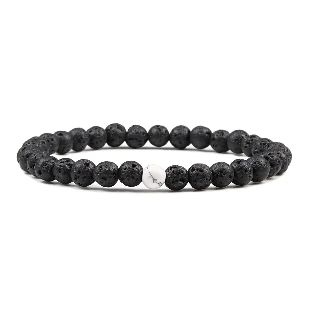 Beaded Bracelets Bangles Set Natural Lava Stone Couples Distance Energy Elastic Rope Men Women Best Friend Jewelry Gift