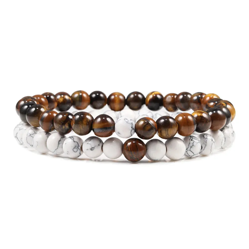 Beaded Bracelets Bangles Set Natural Lava Stone Couples Distance Energy Elastic Rope Men Women Best Friend Jewelry Gift