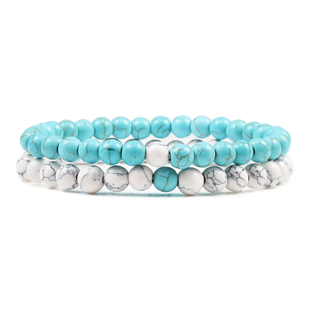 Beaded Bracelets Bangles Set Natural Lava Stone Couples Distance Energy Elastic Rope Men Women Best Friend Jewelry Gift