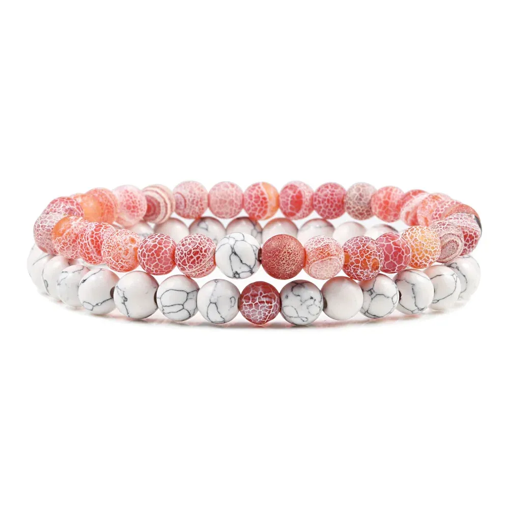 Beaded Bracelets Bangles Set Natural Lava Stone Couples Distance Energy Elastic Rope Men Women Best Friend Jewelry Gift