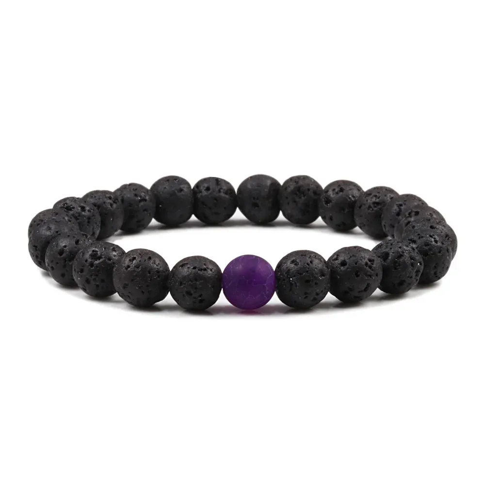 Beaded Bracelets Bangles Set Natural Lava Stone Couples Distance Energy Elastic Rope Men Women Best Friend Jewelry Gift