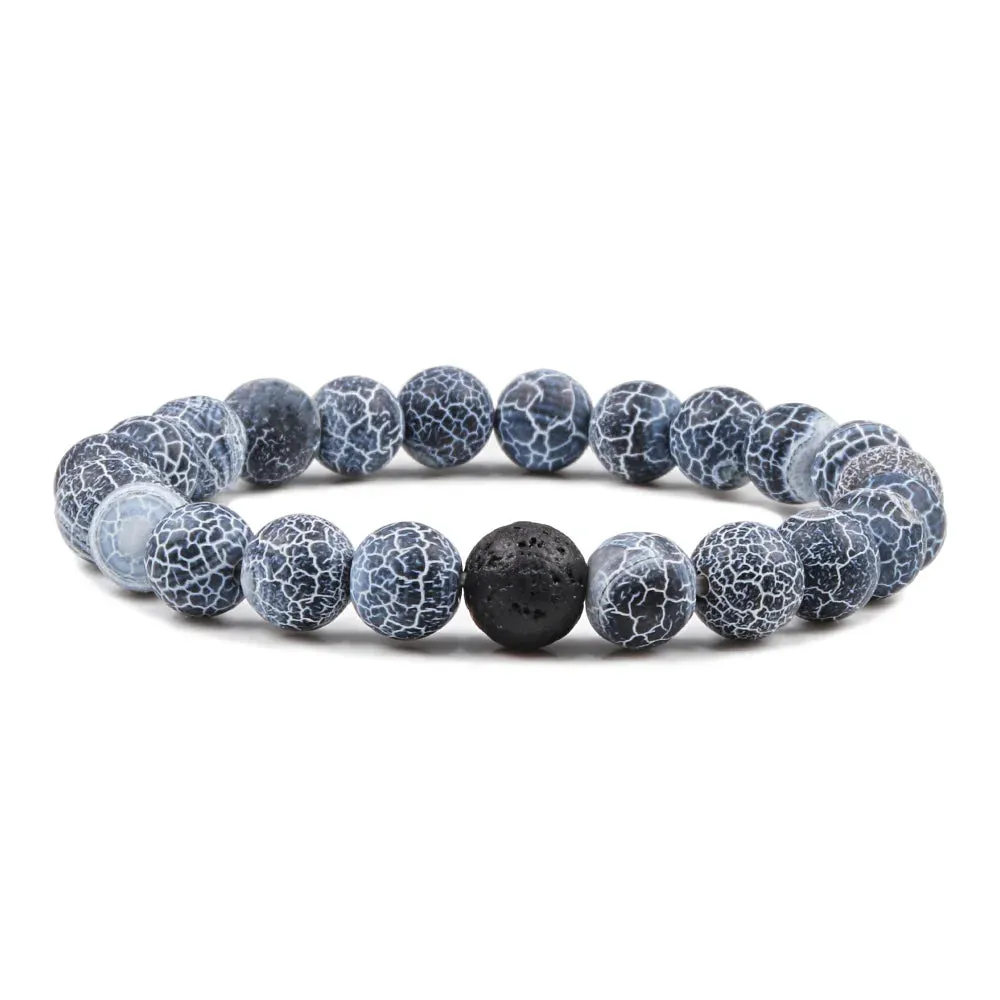 Beaded Bracelets Bangles Set Natural Lava Stone Couples Distance Energy Elastic Rope Men Women Best Friend Jewelry Gift