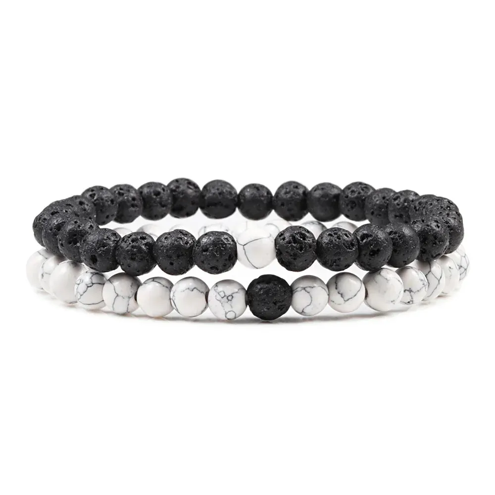 Beaded Bracelets Bangles Set Natural Lava Stone Couples Distance Energy Elastic Rope Men Women Best Friend Jewelry Gift