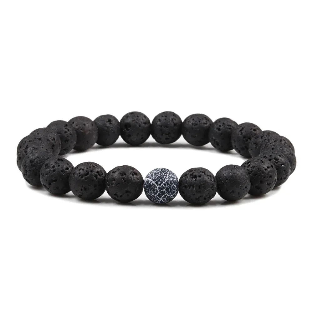 Beaded Bracelets Bangles Set Natural Lava Stone Couples Distance Energy Elastic Rope Men Women Best Friend Jewelry Gift