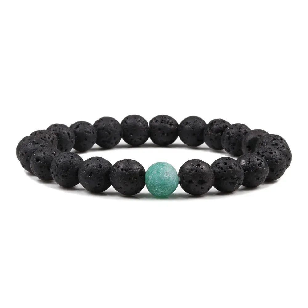 Beaded Bracelets Bangles Set Natural Lava Stone Couples Distance Energy Elastic Rope Men Women Best Friend Jewelry Gift