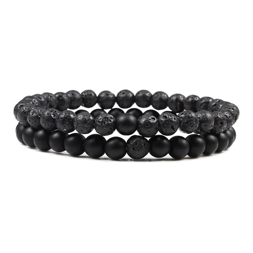 Beaded Bracelets Bangles Set Natural Lava Stone Couples Distance Energy Elastic Rope Men Women Best Friend Jewelry Gift