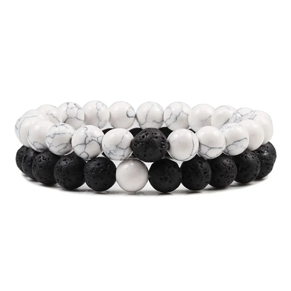Beaded Bracelets Bangles Set Natural Lava Stone Couples Distance Energy Elastic Rope Men Women Best Friend Jewelry Gift