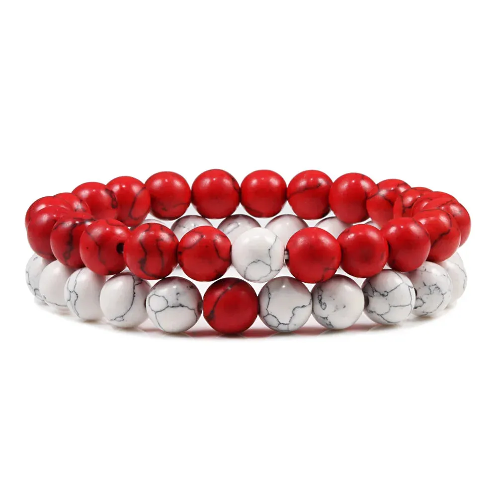 Beaded Bracelets Bangles Set Natural Lava Stone Couples Distance Energy Elastic Rope Men Women Best Friend Jewelry Gift