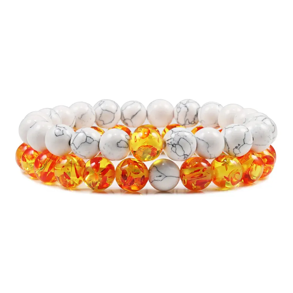 Beaded Bracelets Bangles Set Natural Lava Stone Couples Distance Energy Elastic Rope Men Women Best Friend Jewelry Gift