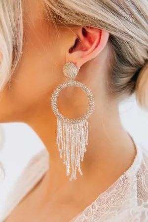 Beaded Hoop Tassel Earrings