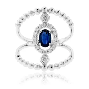 Beaded Style Blue Sapphire & Diamond Ring
