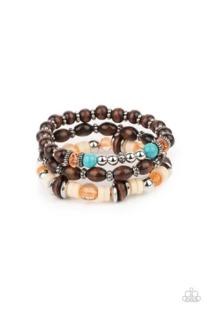 Belongs in the Wild - Orange - Bead Turquoise Stone Paparazzi Stretchy Bracelet