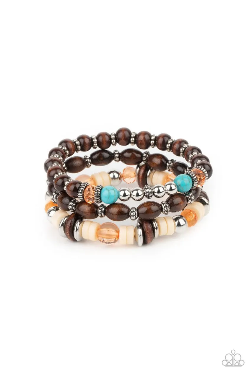 Belongs in the Wild - Orange - Bead Turquoise Stone Paparazzi Stretchy Bracelet
