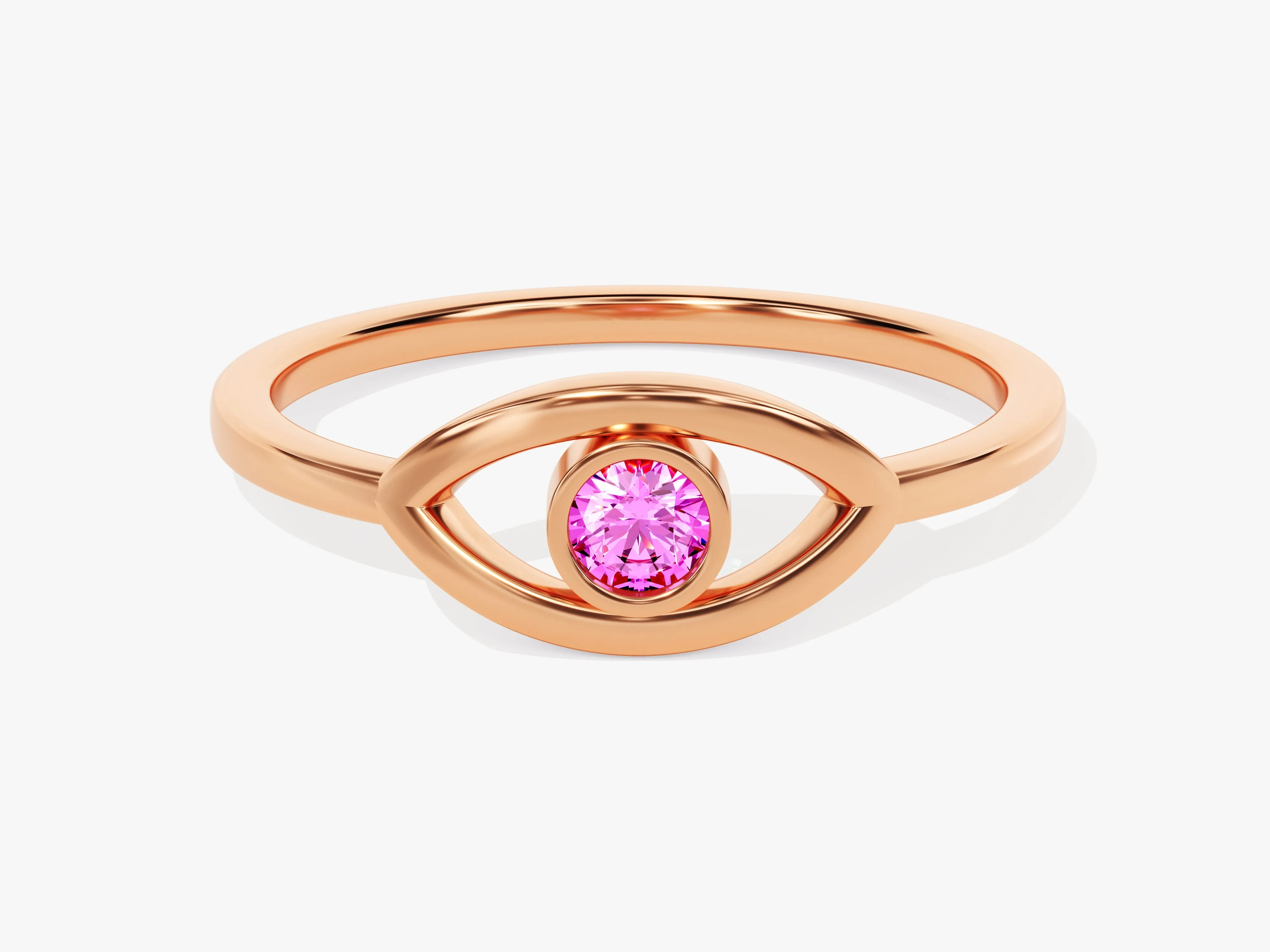 Bezel Evil Eye Birthstone Ring in 14k Solid Gold
