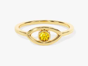 Bezel Evil Eye Birthstone Ring in 14k Solid Gold