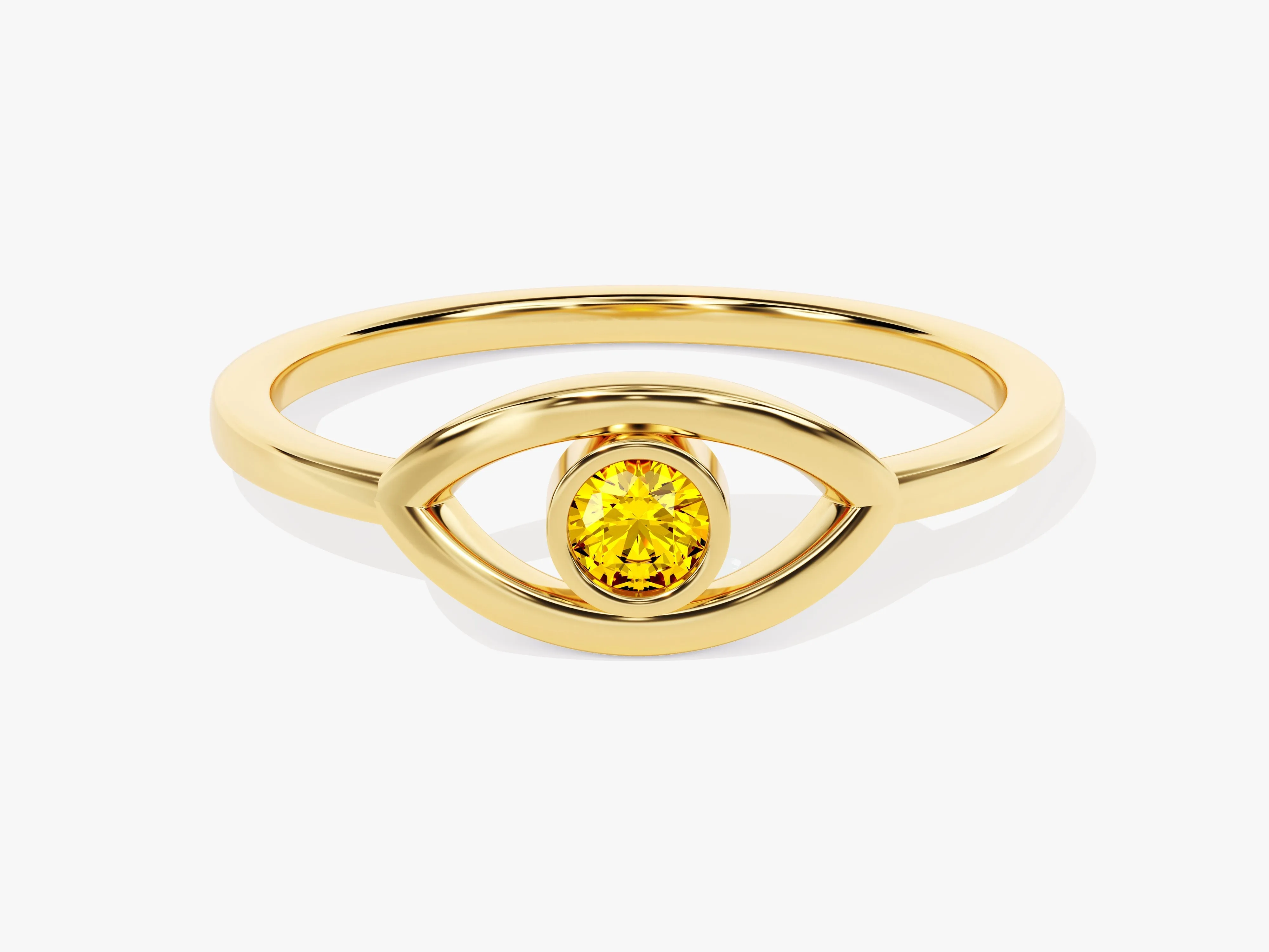 Bezel Evil Eye Birthstone Ring in 14k Solid Gold