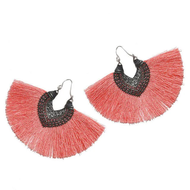 Big Fan Tassel Statement Earrings - 14 Colors