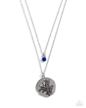 Birthstone Beauty - Blue - Rhinestone September Flower Pendant Tiered Paparazzi Short Necklace