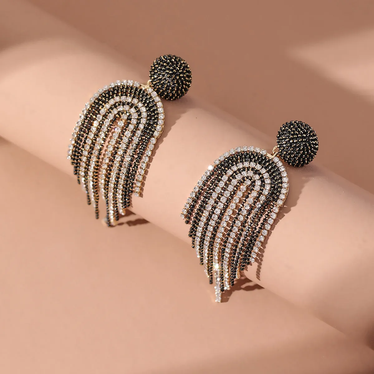 Black Acrylic & Cubic Zirconia 18K Gold-Plated Tassel Drop Earrings