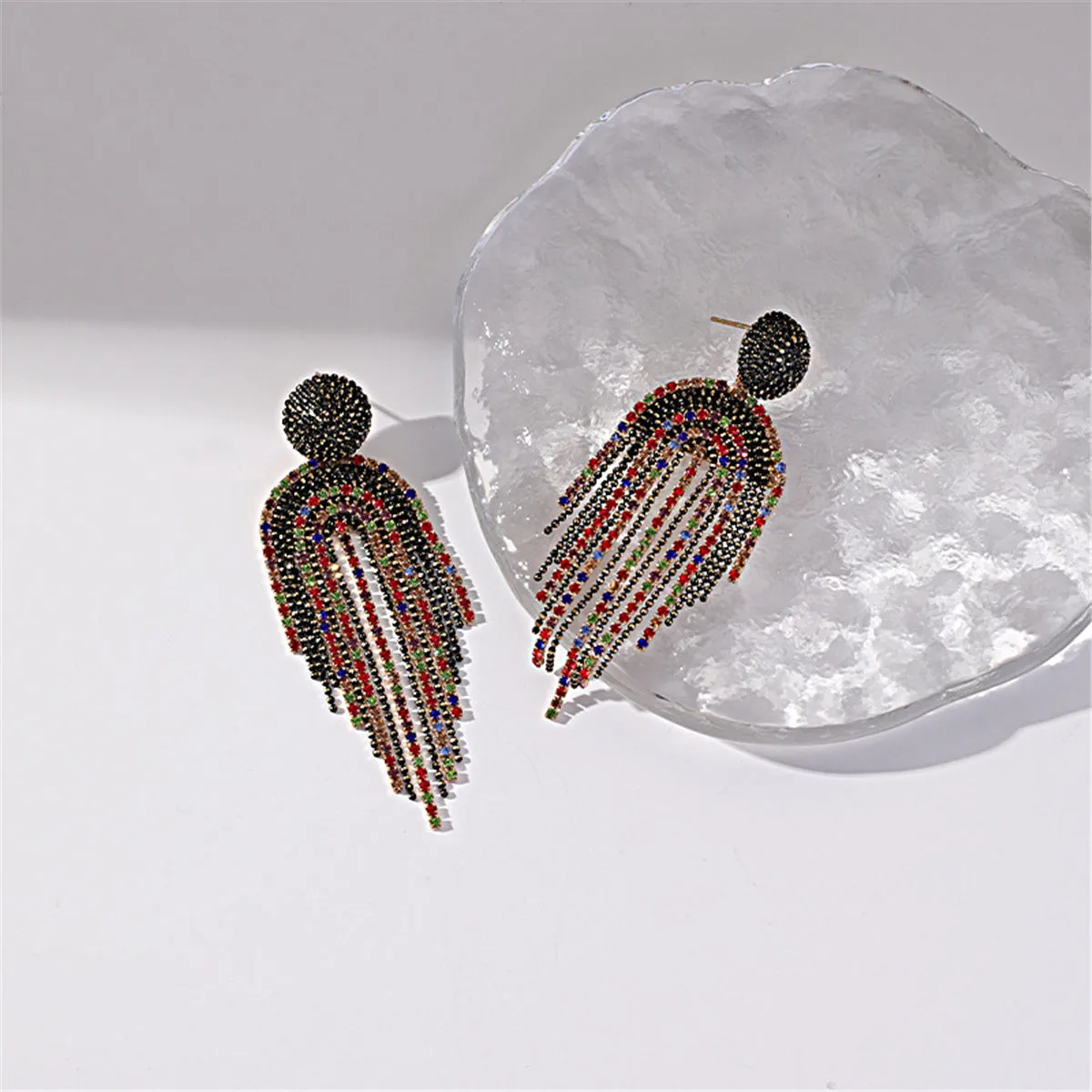 Black Acrylic & Cubic Zirconia 18K Gold-Plated Tassel Drop Earrings