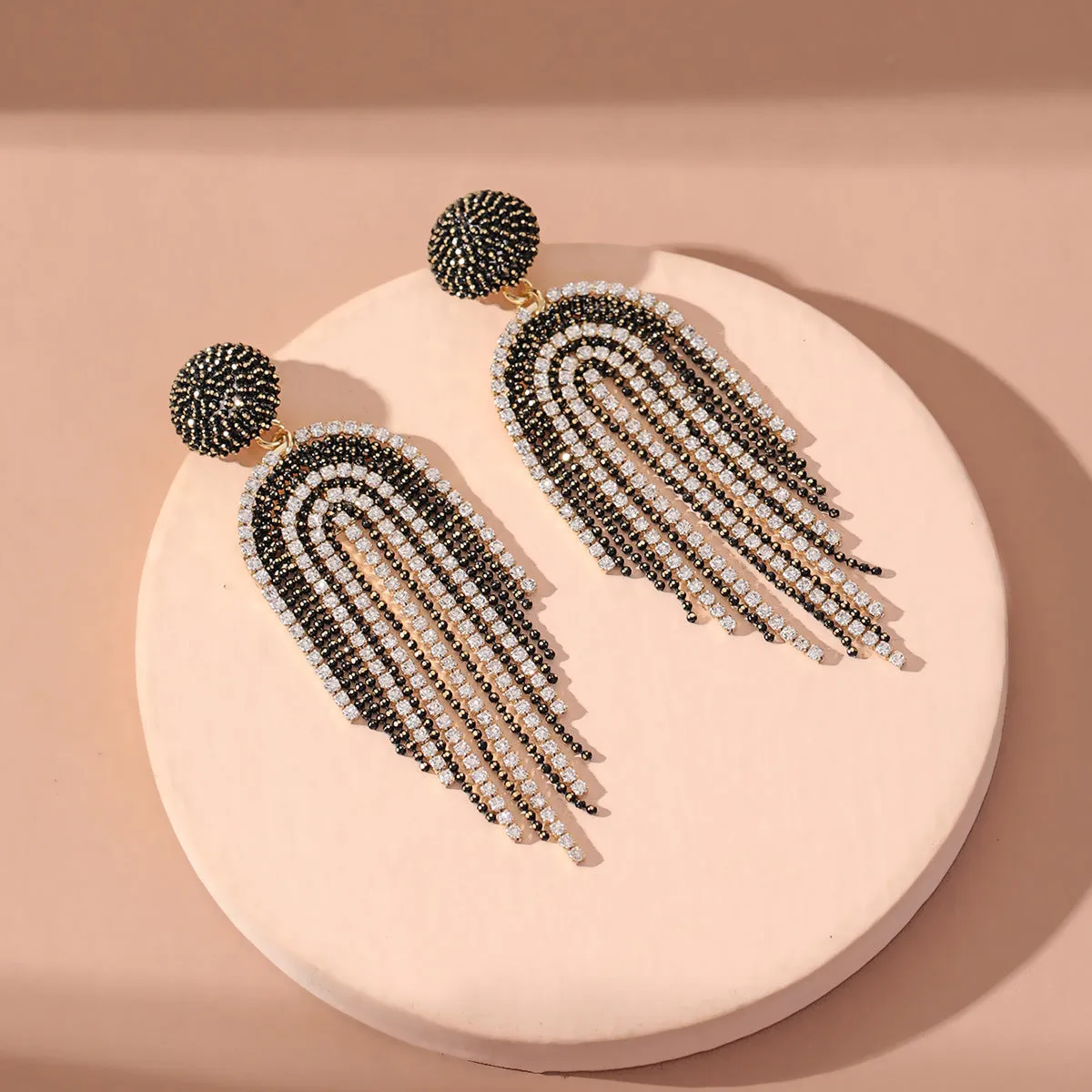Black Acrylic & Cubic Zirconia 18K Gold-Plated Tassel Drop Earrings