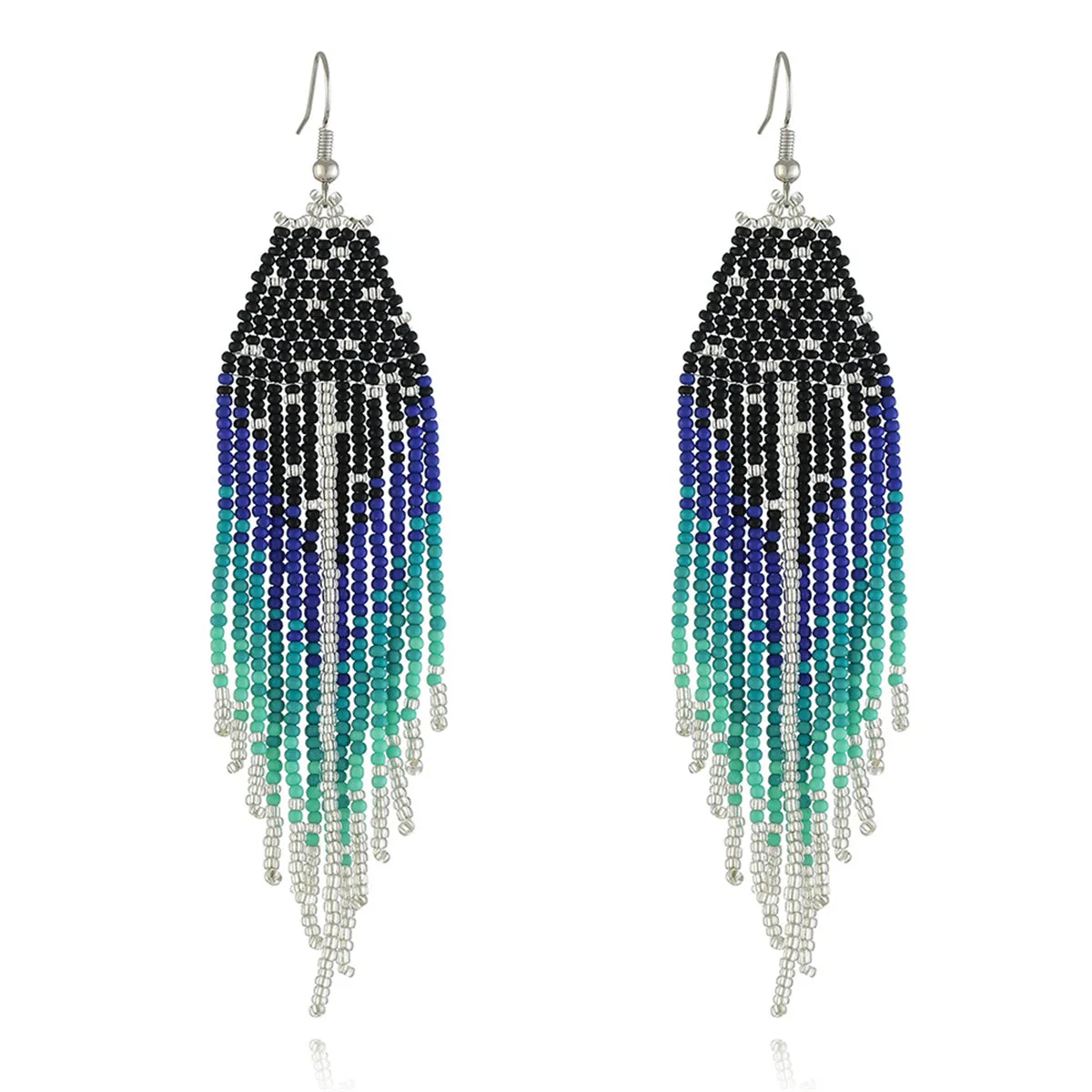 Black & Blue Howlite Stars Tassel Drop Earrings