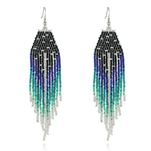 Black & Blue Howlite Stars Tassel Drop Earrings