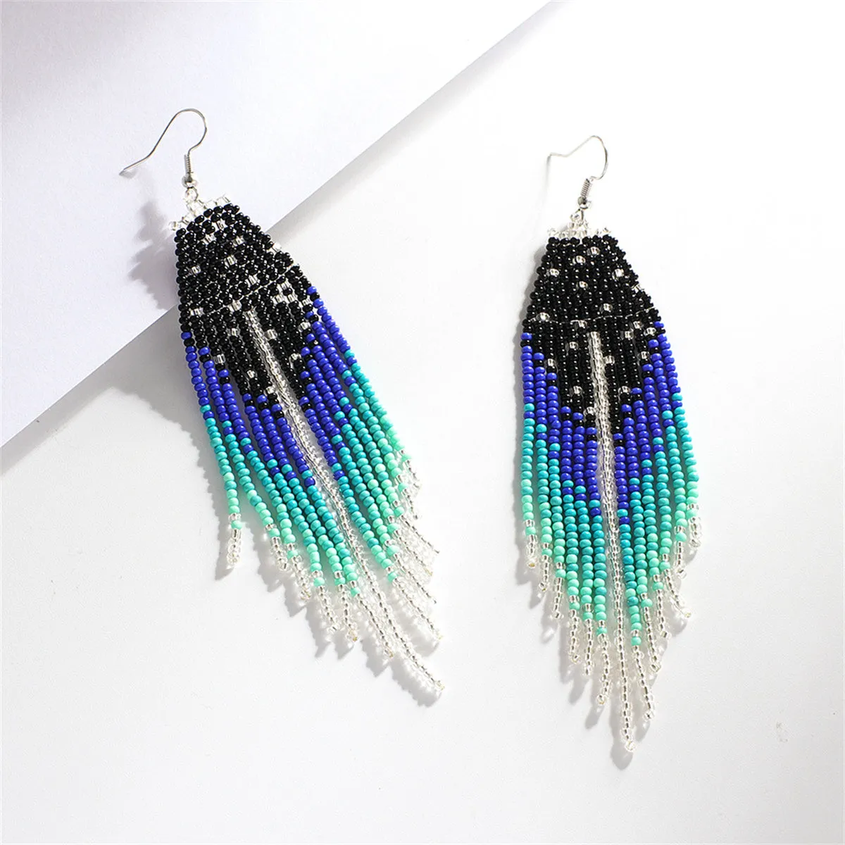 Black & Blue Howlite Stars Tassel Drop Earrings