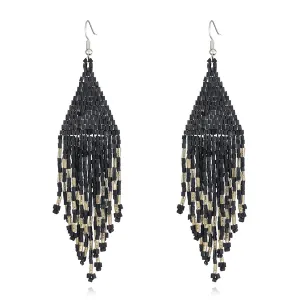 Black & Silver-Plated Tassel Drop Earrings