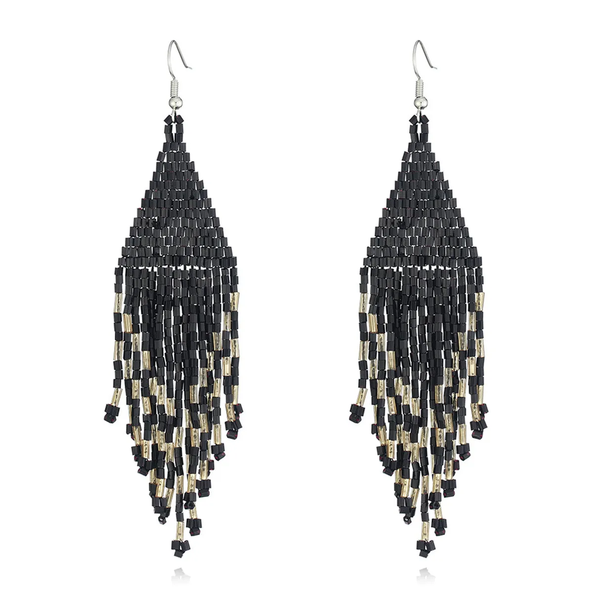 Black & Silver-Plated Tassel Drop Earrings