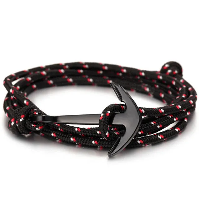 Black Anchor Bracelet Men's Charm Survival Rope Leather Chain Friendship Bracelet Men's Jewelry
