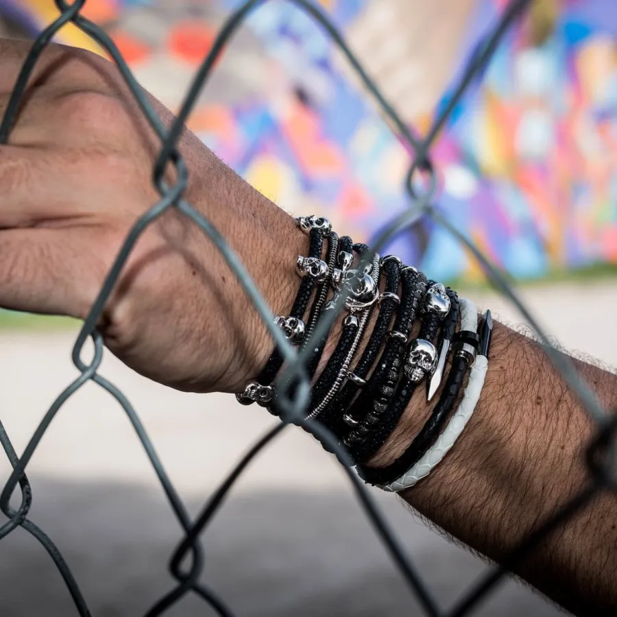 Black Multi Skull Stingray with Silver