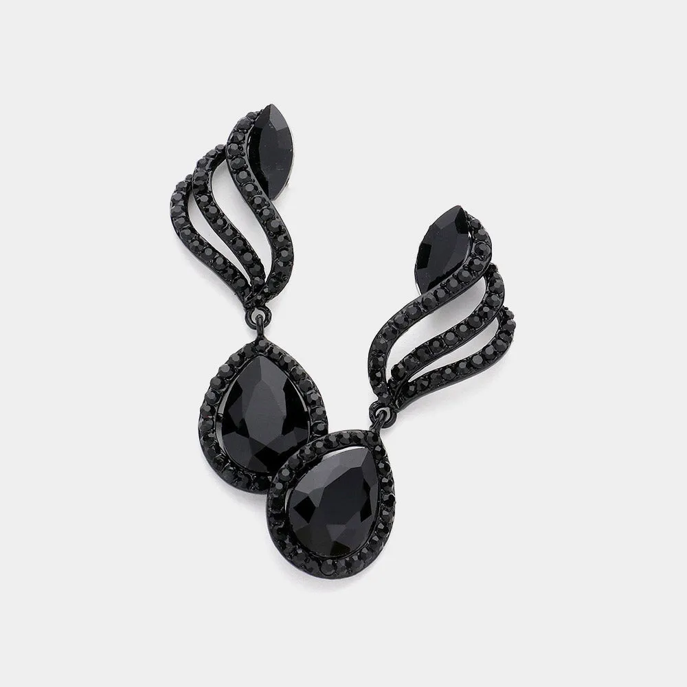 Black Multi Stone Dangle Earrings  | Black Multi Stone Drop Earrings |  633974
