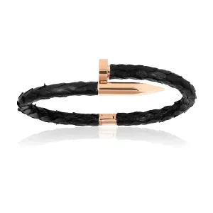 Black python bracelet with rose gold nail (Unisex)