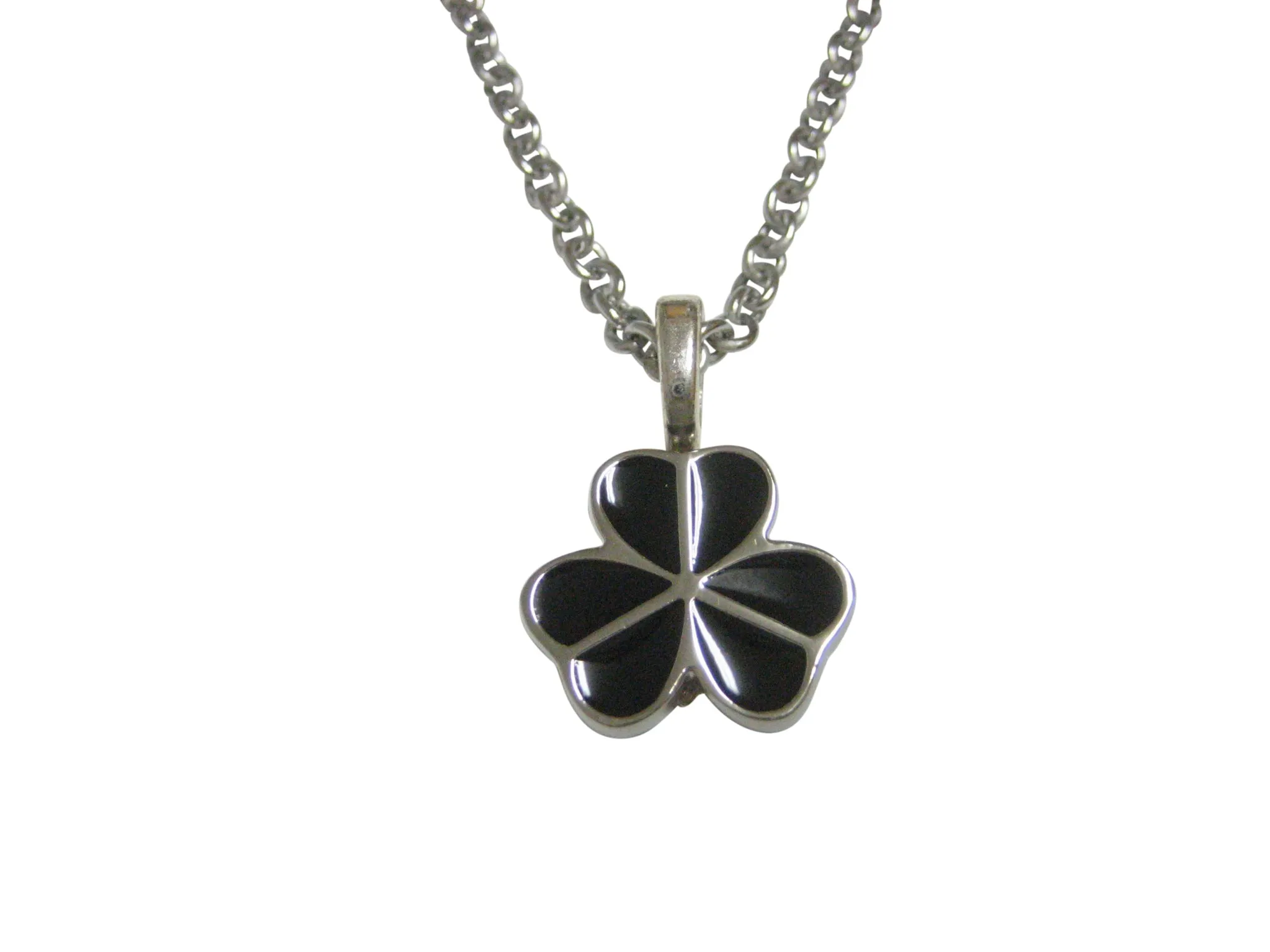 Black Shamrock Clover Pendant Necklace