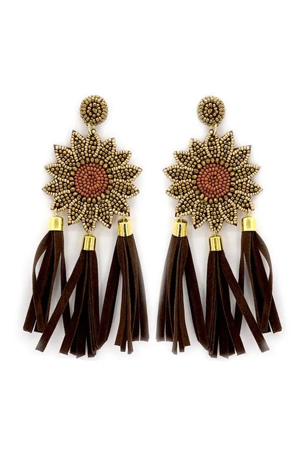 Black SUNFLOWER tassel earrings