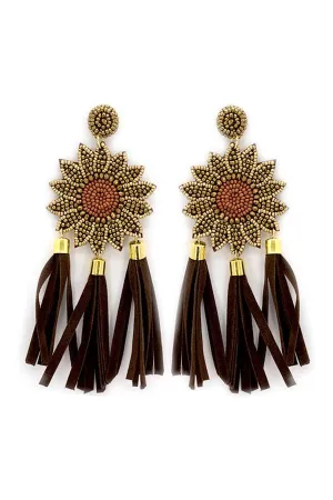 Black SUNFLOWER tassel earrings
