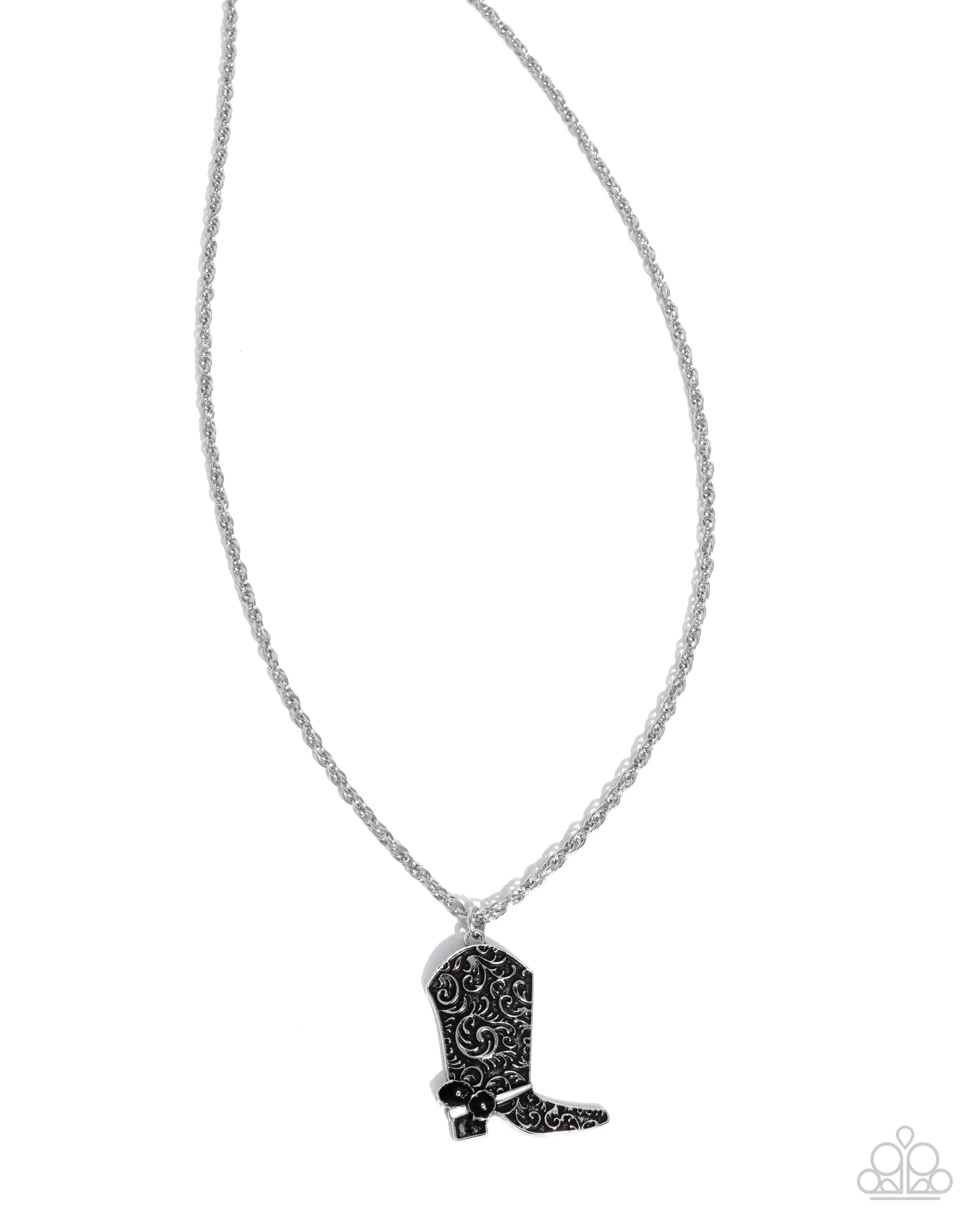 Blazing Boot - Black - Painted Flower Boot Western Pendant Paparazzi Short Necklace