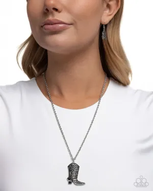 Blazing Boot - Black - Painted Flower Boot Western Pendant Paparazzi Short Necklace