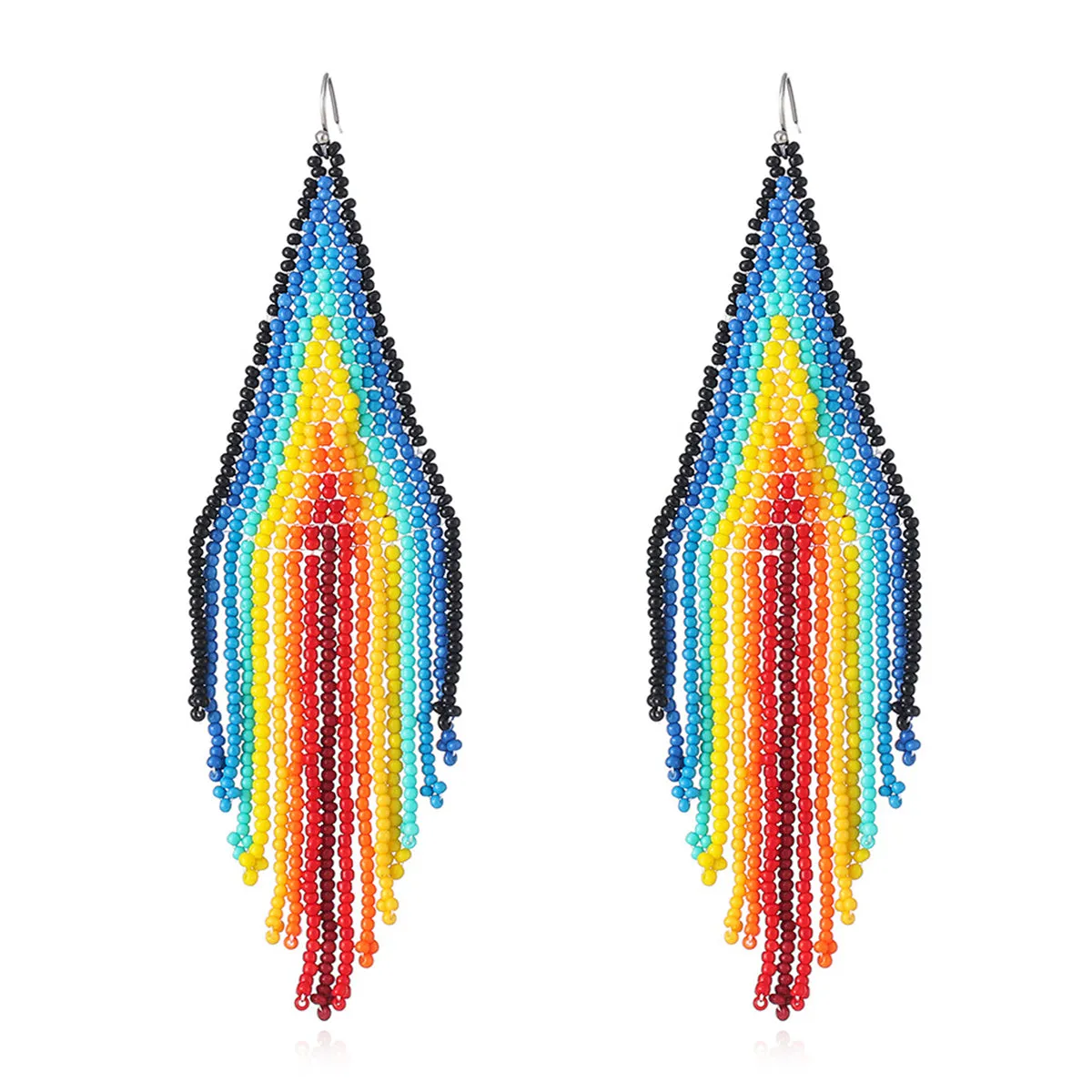Blue & Red Rainbow Howlite Tassel Drop Earrings