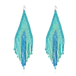 Blue & Teal Howlite Tassel Drop Earrings