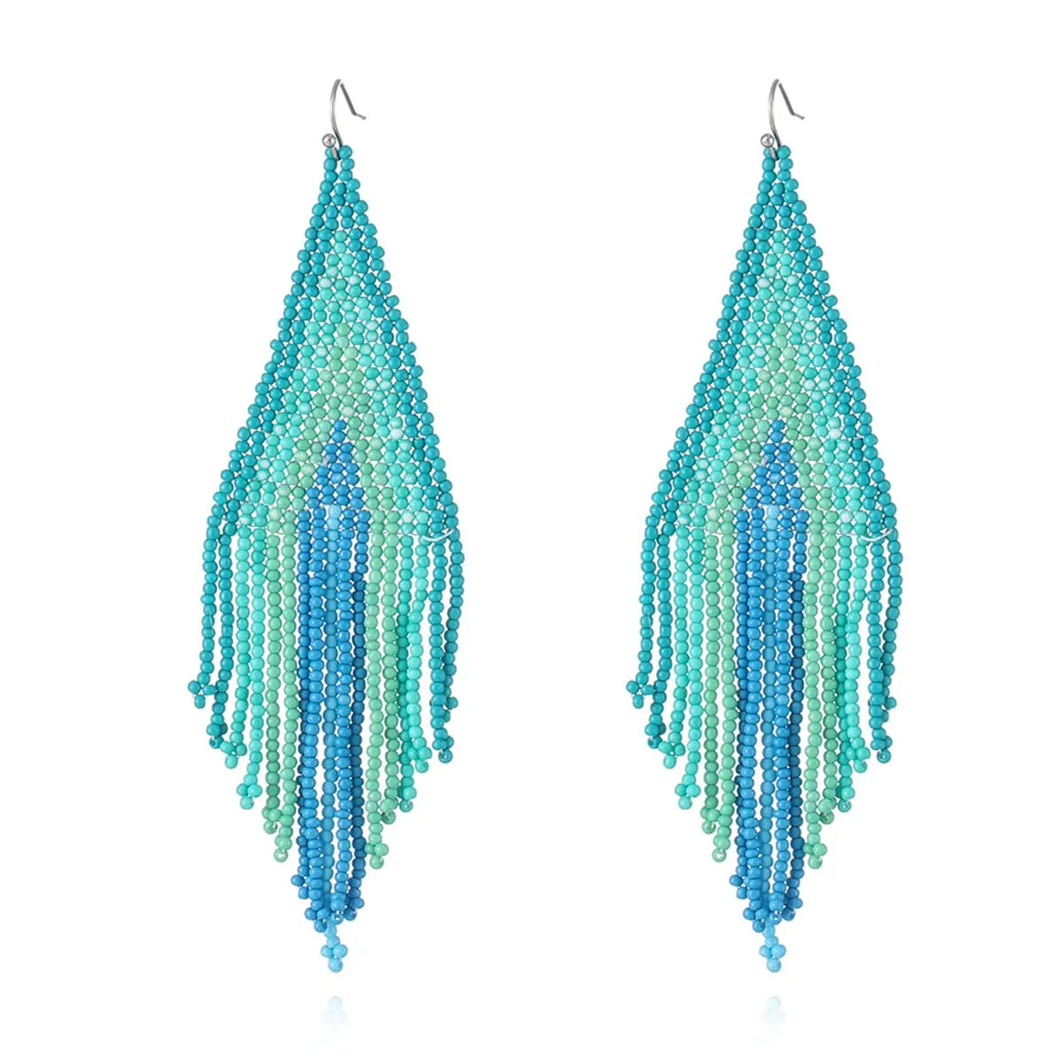 Blue & Teal Howlite Tassel Drop Earrings