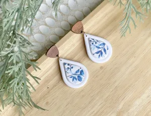 Blue & white leaf print tear drops