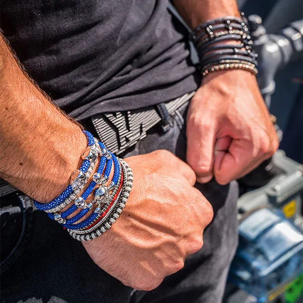 Blue  Double Skull Stingray Leather with Silver