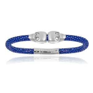 Blue  Double Skull Stingray Leather with Silver