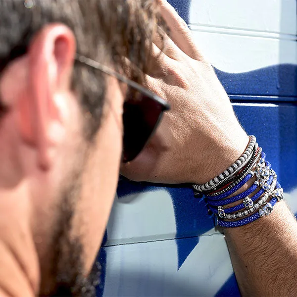 Blue  Double Skull Stingray Leather with Silver