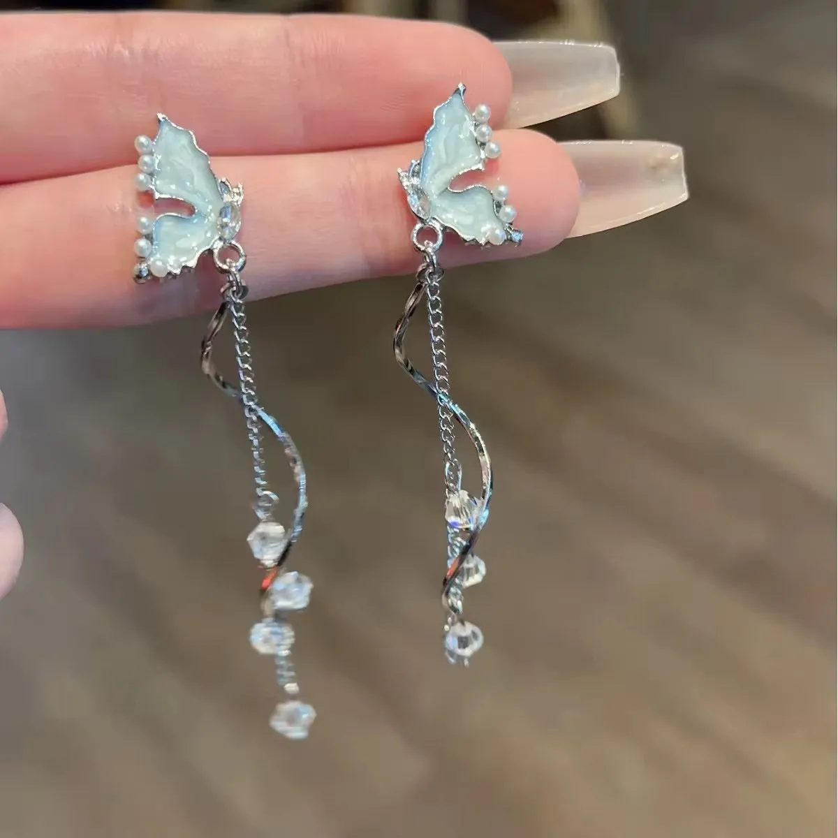 Blue fairy butterfly tassel earrings