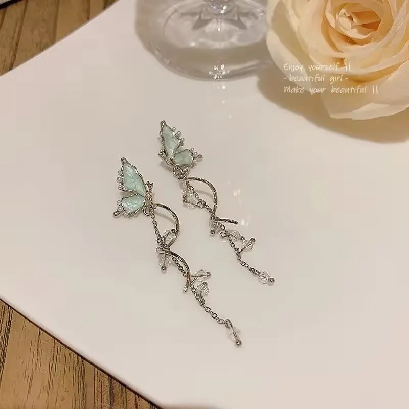 Blue fairy butterfly tassel earrings