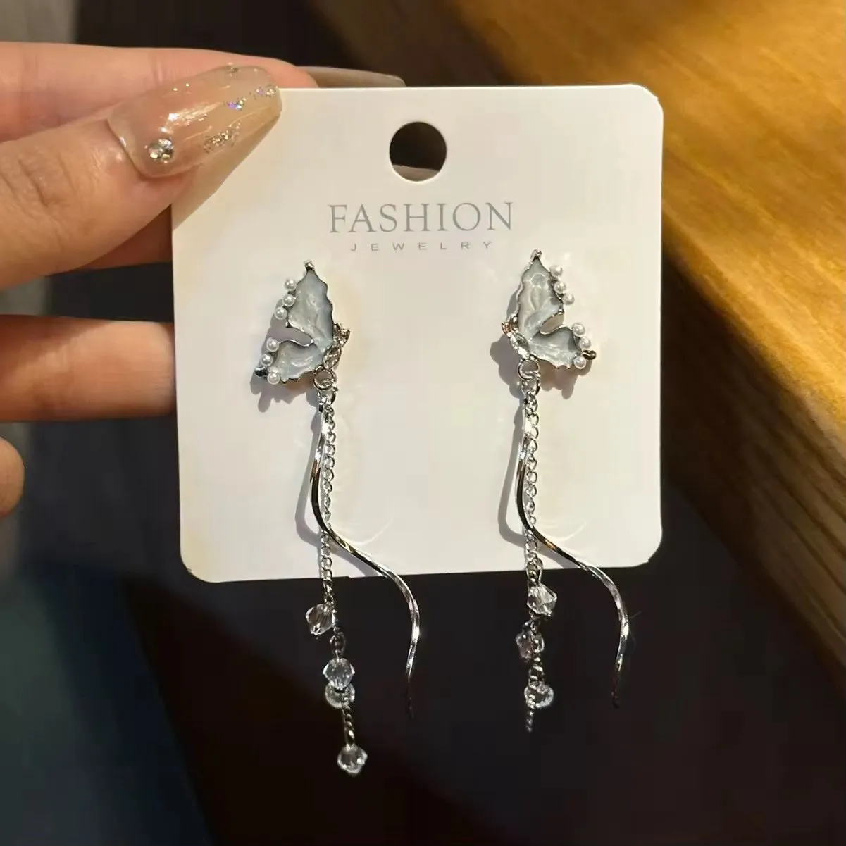 Blue fairy butterfly tassel earrings